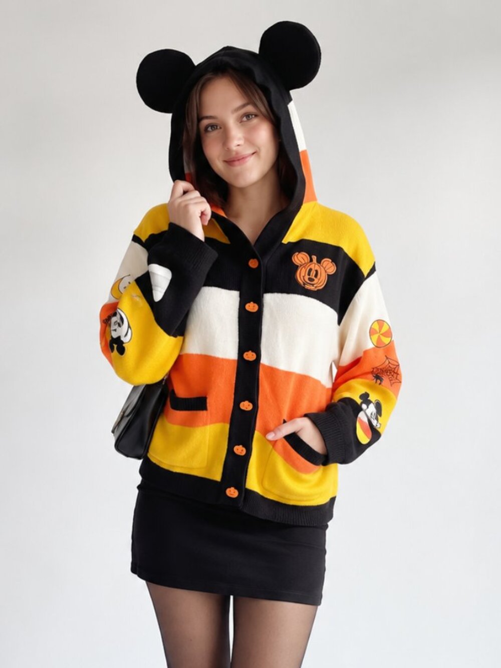 Her Universe Disney Halloween Mickey Minnie Candy Corn Hooded Cardigan S